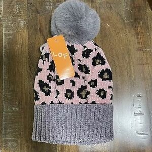 LOF Pink and Gray Leopard Print Womens Beanie